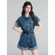 批发复古牛仔<b class='q'>连体</b>裤女<b class='q'>短裤</b>夏季收腰气质工装<b class='q'>连体</b>套装一体式连衣裤