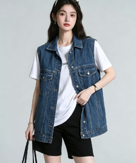 데님 베스트 여성 코트 봄 여름 섹션 2026 새로운 루즈핏 캐주얼 다용도 민소매 어깨 조끼 조끼 자켓