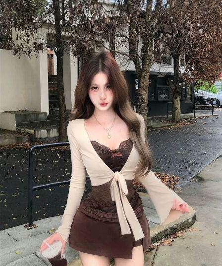 메이플 시럽 수 있습니다. 리 핫걸 디자인 센스 레이스 조끼 슬립 여성 가을 섹시함 순수한 욕망 맨위