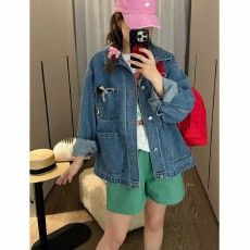 批发韩国chic春秋新款小众复古多口袋设计宽松<b class='q'>百搭</b>休闲长袖牛仔外套女