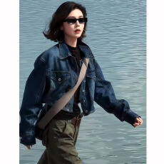批发<b class='q'>韩版</b>气质休闲宽松短款牛仔<b class='q'>外套</b>女装2025秋冬新款酷飒御姐夹克上衣