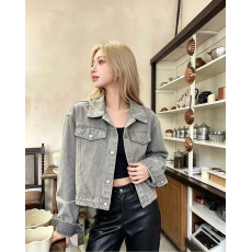 批发复古做旧水洗短款牛仔外套女2026新款小个子宽松显瘦翻领夹克上衣