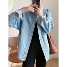 批发欧美风复古牛仔<b class='q'>衬衫</b>外套女2026早秋宽松大码百搭显瘦长袖休闲上衣