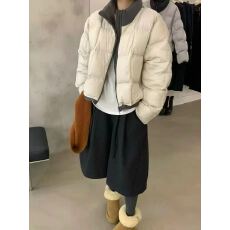 批发立领撞色短款羽绒服女2026冬季新款韩版白鸭绒豆腐块面包服外套