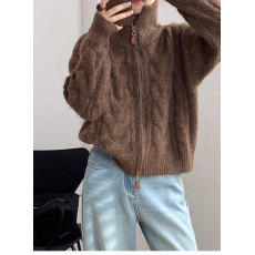 批发加厚高领韩版秋季新款宽松百搭减龄软糯<b class='q'>开衫</b>毛衣<b class='q'>女</b>2025长袖外套