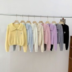 批发韩系纯色气质水貂毛保暖新款百搭减龄软糯<b class='q'>开衫</b>毛衣女25<b class='q'>长袖</b>外穿