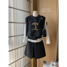 批发别致小众早春流行风格提花马甲套头针织衫两件套可拆上衣女26毛衣