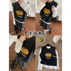 批发别致小众早春流行风格提花马甲套头针织衫两件套可拆上衣女26毛衣