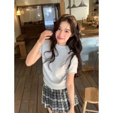批发韩版半高领短袖T恤<b class='q'>针织衫</b>女26初夏新款漂亮显瘦减龄百搭上衣