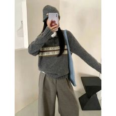批发设计感小众polo领撞色<b class='q'>长袖</b>针织开衫毛衣外套秋冬慵懒显瘦上衣
