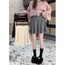 批发韩版别致小众秋冬流行风格百褶裙设计感T恤套头短毛针织裙小个子