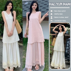 批发 孕妇装 2025新款高级感甜美蕾丝拼接假两件白月光无袖连衣裙