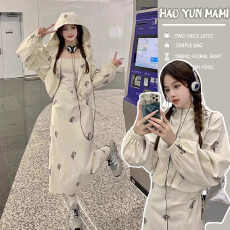 批发孕妇套装 2025新款慵懒风时尚新中式印花<b class='q'>外套</b>上衣+吊带<b class='q'>连衣裙</b>套装