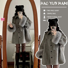 批发孕妇装 2025新款独特超好看小香风斗篷羊毛大衣灰色毛呢加厚外套