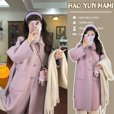 批发孕妇装2025新款紫色时尚气质韩版高级感绝美双面羊绒毛呢翻领大衣