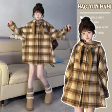 批发孕妇装 2025新款秋冬双面小香风高级感甜美穿蝴蝶结系带毛呢外套