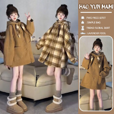 批发孕妇装 2025新款复古高级感美拉德穿搭连帽斗篷双面呢大衣中长款