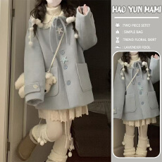 批发孕妇装2025新款可盐可甜减龄宽松蝴蝶结圆领羊毛双面呢子毛呢外套