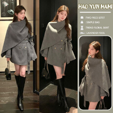 批发孕妇装2025新款金属双排扣针织高级感披肩围巾设计斗篷式毛衣外套