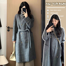 孕妇装2025新款高级感氛围感宽松气质毛呢灰色双面羊毛呢大衣外套