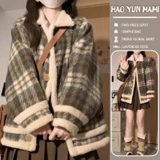 批发孕妇装 2025新款美拉德系复古港<b class='q'>风</b>百搭加厚格纹拼接毛呢格子外套