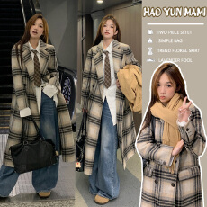 批发<b class='q'>孕妇装</b> 2025新款秋冬季高级感气质小香赫本风古格子毛呢外套大衣
