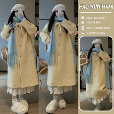 批发<b class='q'>孕妇装</b>2025新款甜美减龄气质卷毛呢多大衣可爱修身中长款圆领外套