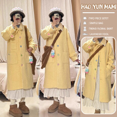 批发<b class='q'>孕妇装</b> 2025年法式翻领宽松休闲百搭蝴蝶结彩色扣中长款毛呢外套