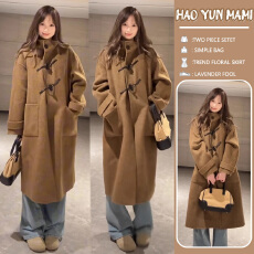 孕妇装2025新款深冬独特超好看毛呢外套高级感加厚牛角扣呢子大衣