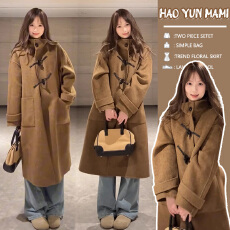 批发<b class='q'>孕妇装</b>2025新款赫本风高级感流行时尚牛角扣立领呢子毛呢外套大衣