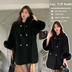 批发孕妇装 2025新款法式毛呢斗篷毛呢蝴蝶结双面羊毛绒大衣千金大衣