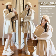 批发孕妇装 2025秋冬新款高级感韩系白色双面<b class='q'>羊绒</b>系带大衣羊毛呢<b class='q'>外套</b>