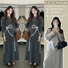 孕妇装2025新款蝴蝶结孕期时尚洋气减龄时尚宽松毛衣秋冬款两件套