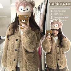 批发孕妇装 2025新款慵懒风羊羔绒V领加厚皮毛一体环保毛毛皮草外套