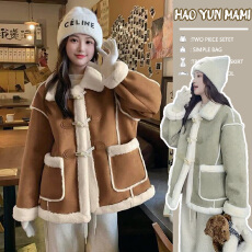 批发孕妇装2025秋冬新款洋气牛角扣加绒加厚皮毛大衣仿皮草羊羔毛外套