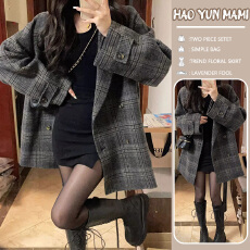 孕妇装 2025新款韩系赫本风高级感复古格子西装毛呢外套呢子大衣