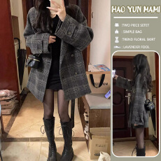 孕妇装2025新款韩式赫本风款高级感格子毛呢腰带格纹高档大衣外套