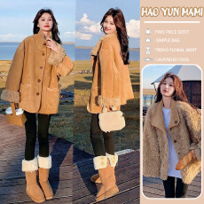 孕妇装2025新款韩系复古休闲减龄皮毛一体两面穿麂皮绒羊羔毛外套