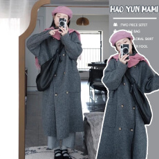 批发<b class='q'>孕妇装</b> 2025秋冬高级感<b class='q'>中长款</b>韩系毛呢灰色双面羊毛呢子大衣外套