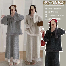 批发孕妇<b class='q'>套装</b>2025新款赫本风时尚洋气时髦秋季<b class='q'>蕾丝</b>毛衣+半身裙两件套