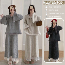 批发孕妇<b class='q'>套装</b>2025秋冬新款高级感时尚洋气时髦<b class='q'>蕾丝</b>毛衣+半身裙两件套