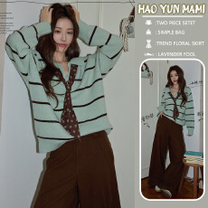 批发<b class='q'>孕妇装</b>2025新款慵懒时尚宽松小众时尚翻领长袖通勤条纹针织衫上衣