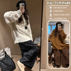 批发<b class='q'>孕妇装</b>2025新款蝴蝶结马海毛针织衫秋冬宽松慵懒圆领套头加厚毛衣