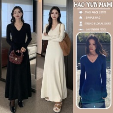 批发<b class='q'>孕妇</b> <b class='q'>装</b>2025新款时尚高级感孕期穿搭法式V领辣妈打底裙显瘦连衣裙