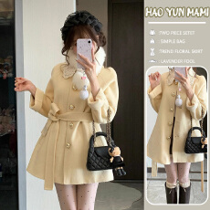 批发<b class='q'>孕妇装</b> 2026新款洋气甜美双面呢大衣减龄漂亮独特系带收腰短外套