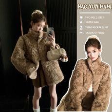 批发孕妇装 2025冬季新款皮毛一体加厚保暖立领仿皮草羊羔毛大衣外套