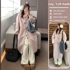 批发<b class='q'>孕妇装</b> 2025新款甜美粉色连帽温柔高级感超好看韩系毛呢外套大衣