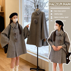 孕妇装 2025新款时尚新款微胖韩系高级感气质灰色宽松毛呢子外套