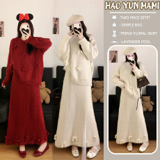 孕妇套装2025新款巨好看蝴蝶结针织毛衣慵懒遮肉显瘦半身裙套装女