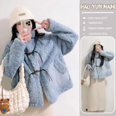 批发孕妇装2026新款<b class='q'>韩版</b>仿羊羔毛加厚保暖皮毛一体蓝色爆款毛毛外套女